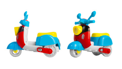 Scooter plastic vehicle on white background.