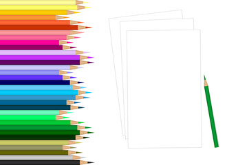Obraz premium An illustration of a large set of long, sharpened and colored pencils.