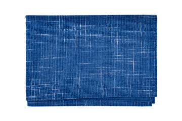 Blue cloth napkin isolated on white background. fiber towel or tablecloth. Cotton. Dishtowel....