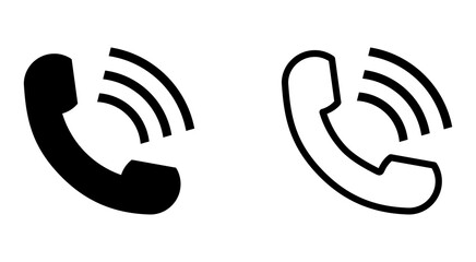 Phone and call wave icon. Silhouette and outline version. Vector illustration isolated on white background.