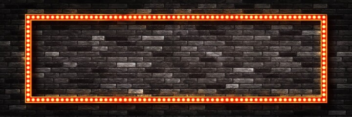Vector realistic isolated red lightbox marquee frame with neon bulb lamps for template decoration on the wall background. Concept of cinema, theatre and premiere. © comicsans