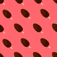 Popsicle seamless pattern Vector illustration in flat design Chocolate ice cream on sticks on light red background