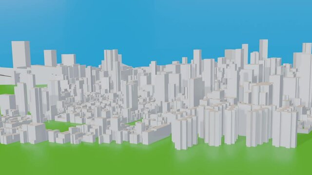 city building on green and blue background, ecological and sustainability concept, 3d render video