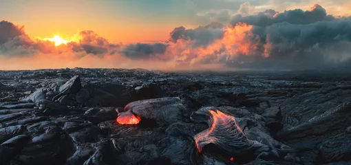 Fotobehang Lava Field under sunset clouds on background © willyam