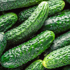 Cucumbers background Cucumbers harvest. A lot of cucumbers.Cucumbers harvest in summer. Cucumbers for salads or canning. Summer vegetables.