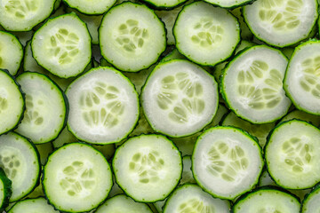 a background of chopped fresh cucumbers for the kitchen.Cucumbers background.Cucumbers for salads or canning. Summer vegetables.