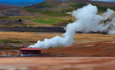 The geothermal power plant in Iceland. North Iceland.