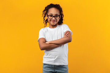 Cute Joyful African American Girl Standing With Folded Arms