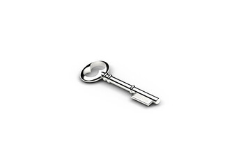 Silver key isolated on white, 3d illustration