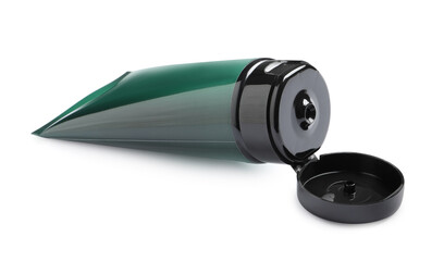 Open tube of men's facial cream isolated on white