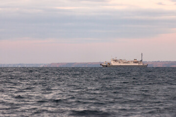 Fototapeta premium Cable ship Setun of the Black Sea Fleet. A ship for laying, lifting and repairing underwater communication cables.