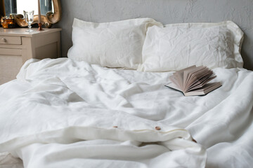 Fototapeta na wymiar white bed linen eco-friendly linen bed line