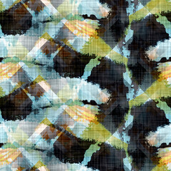 Azure blue glitch geo linen texture background. Seamless abstract textile effect. Distressed aqua water dye pattern. Coastal cottage beach home decor. Modern marine sailor fashion repeat cotton cloth