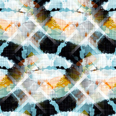 Blue mottled glitch linen texture background. Seamless abstract textile effect. Distressed aqua melange dye pattern. Coastal cottage decor, modern sail fashion, soft furnishing repeat cloth 

