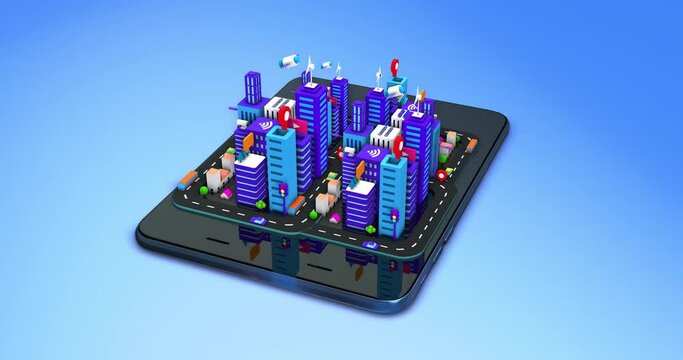 Digital Advanced Smart City. Artificial Intelligence. Wireless Network. Perfect Loop. Technology Related 3D 4K Motion Graphics.