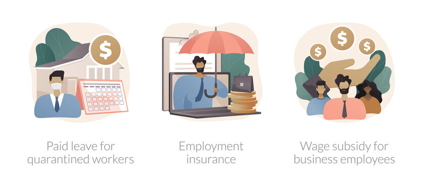 Governmental support for quarantined worker abstract concept vector illustrations.