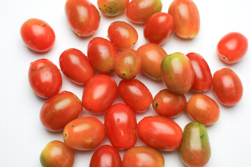 Cherry tomatoes fruits isolated on white background. clipping path, full depth of field.