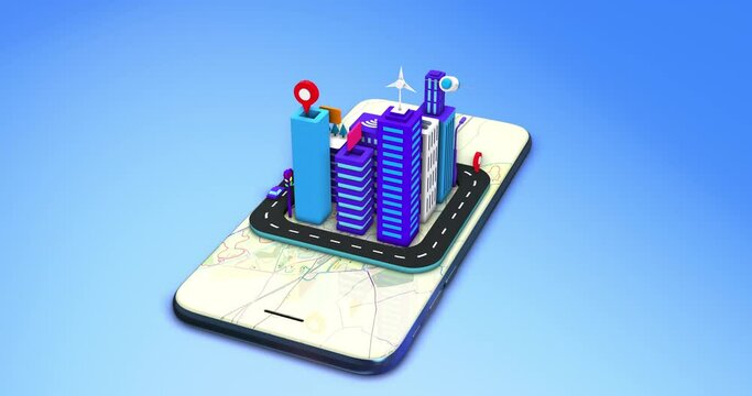 3D Buildings On Smart Phone. Futuristic Life With Artificial Intelligence. Technology Related 3D 4K Motion Graphics.