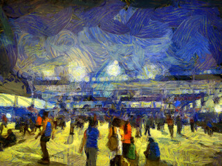 The audience at the stadium Illustrations creates an impressionist style of painting.