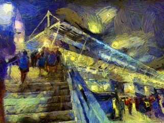 The audience at the stairs of the stadium Illustrations creates an impressionist style of painting.