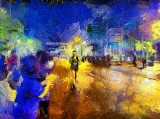 Road marathon winker Illustrations creates an impressionist style of painting.