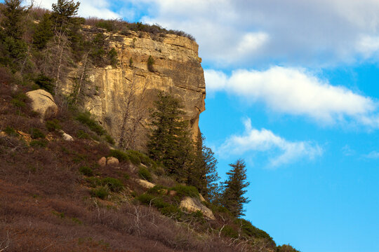 This sheer cliff defines the landscape high on the plateau of Mesa Verde National Park