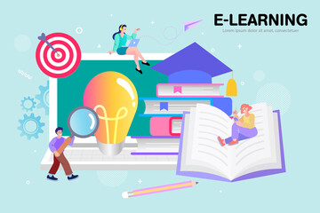 Webinar and online education. Distance learning, recorded classes, video tutorial metaphors. online educational. Home education, remote university graduation. e-learning and podcast. Vector flat.