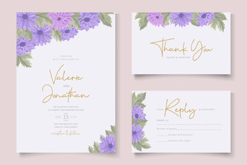 Fototapeta na wymiar Wedding invitation design with purple chrysanthemum flower