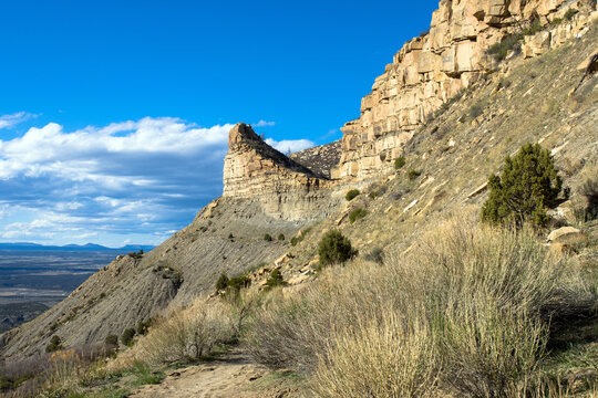 View of the famous “Knife Edge” overlook and trail on the rim at Mesa Verde National Park in Colorado