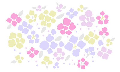 ファンシーカラーの手描きタッチの花イラスト