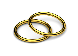 Golden rings isolated on white background, 3d illustration