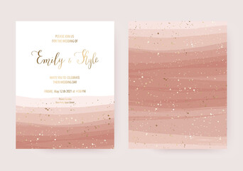 Wedding invitation card design with gold dust and opacity rose stripes.