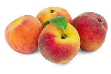 Fototapeta na wymiar Ripe sweet peaches isolated on white background. Fresh fruits.