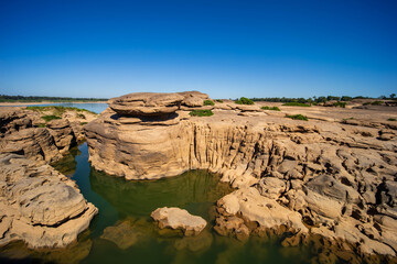 Natural of rock canyon in Mekong river, Kaeng Chom Dao, Ubon Ratchathani province, Thailand.