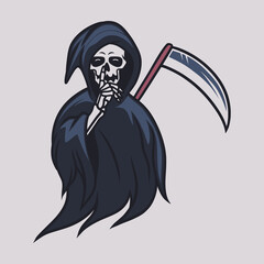 vintage t shirt design front view grim reaper silence illustration