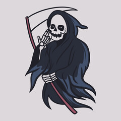 vintage t shirt design grim reaper holding the ax with the left hand illustration