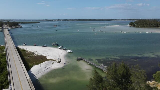 aerial look around Longboat Key Pass and Jewfish Key, otherwise known as beer can island in Sarasota, Florida