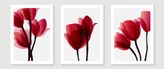 Red tulips abstract background vector. Minimal flower watercolor design for wall art and home decoration, prints, cover and wallpaper.
