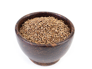 Close up, Perilla seed in wooden spoon isolated on a white background.  Healthy food. .