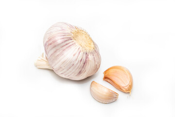 Raw garlic isolated on white background.