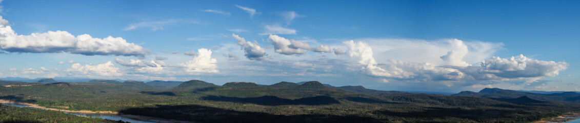 Sky atmosphere clouds above the mountains and the Mekong River at Cha Na Dai Cliff.