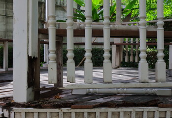 Damaged wooden balustrade