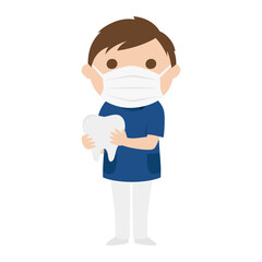 男性の歯医者さんのイラスト。感染予防にマスクをしてる男性。