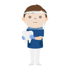 男性の歯医者さんのイラスト。感染予防にフェイスシールドをしてる男性。