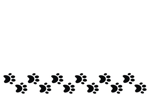Series of paws, in a row, black conceptual vector illustration on white background,