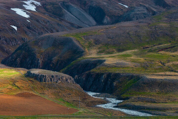 Mountains colourful landscape.Icelandic mountains.  A river in the mountains. 
