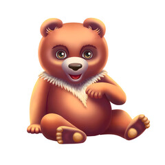 painted stylized yellow brown bear cub on a white background
