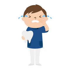 男性の歯医者さんのイラスト。悲しくて泣いてる男性。