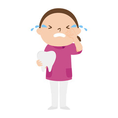 女性の歯医者さんのイラスト。悲しくて泣いてる女性。