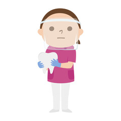女性の歯医者さんのイラスト。感染予防にフェイスシールドをしてる女性。